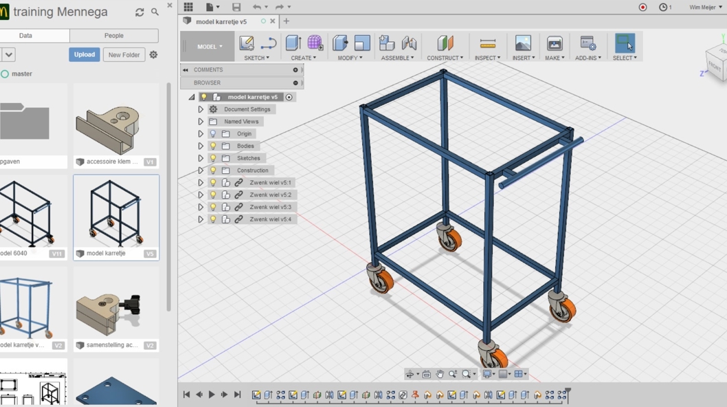 Karretje in Fusion 360 (tijdens training)