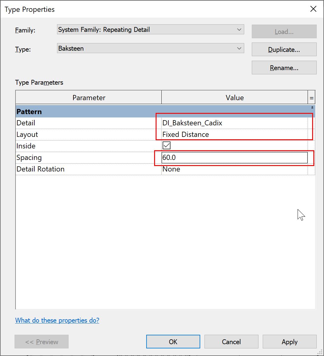 Printscreen Revit Type Properties