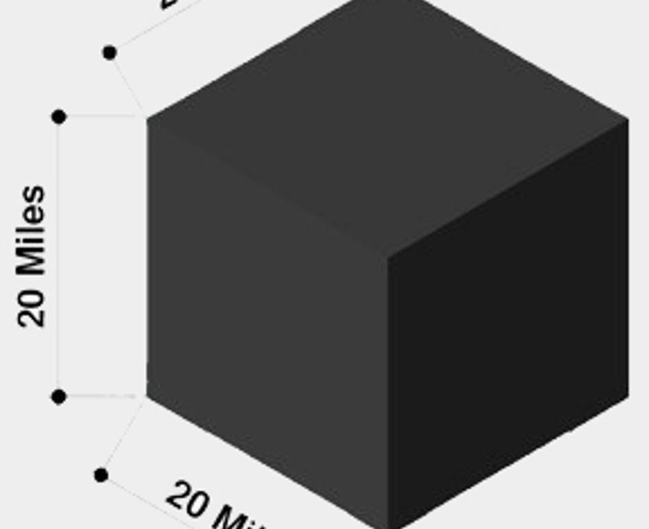 Printscreen van het maximale bereik van het coördinatensysteem van Revit