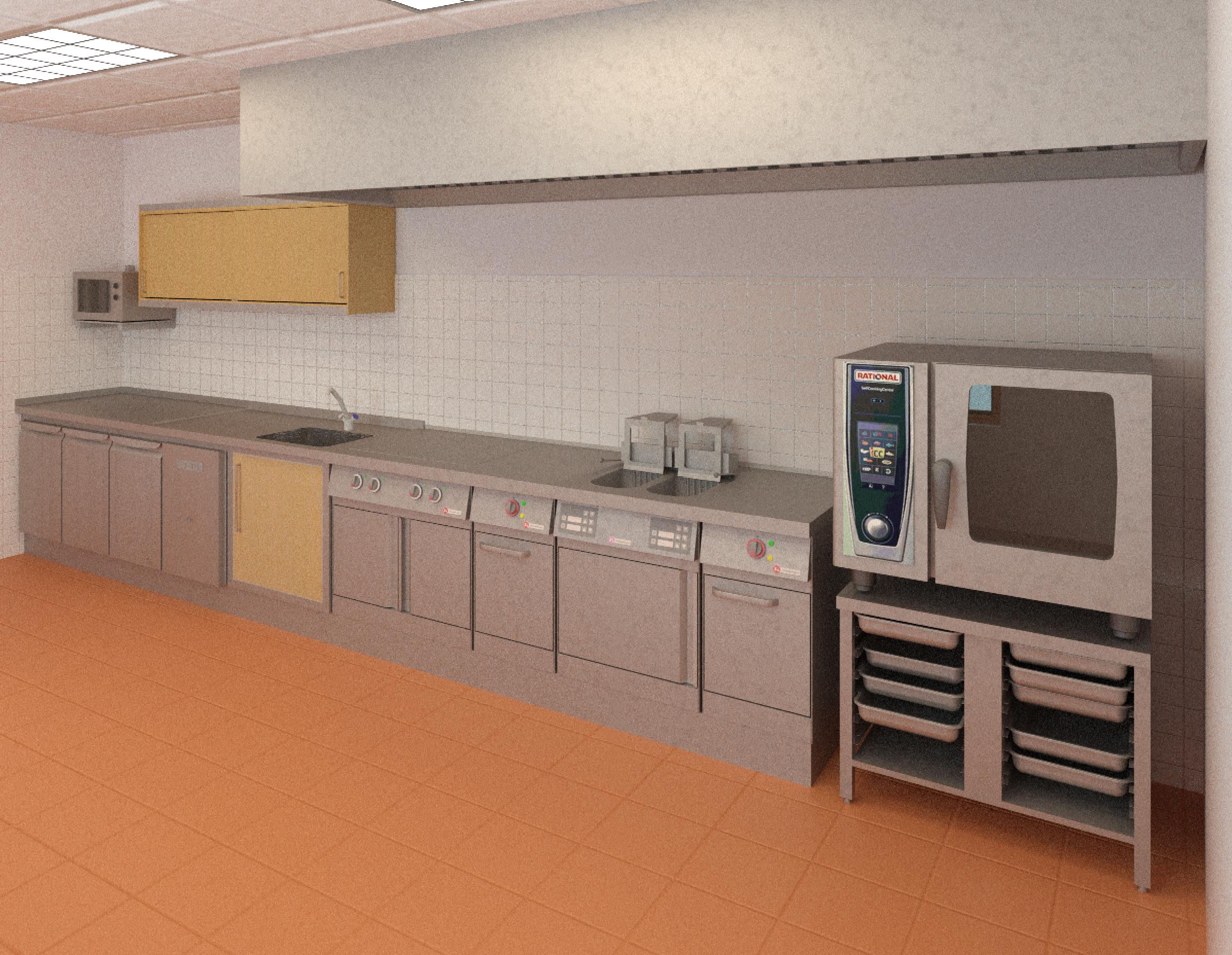 Rendering van een keuken ontworpen in Revit