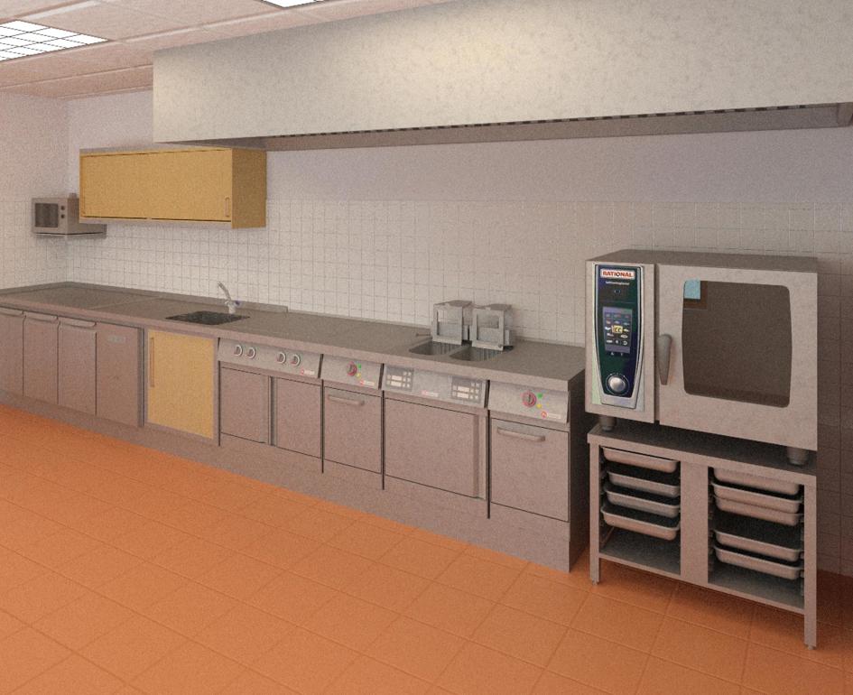 Rendering van een keuken ontworpen in Revit