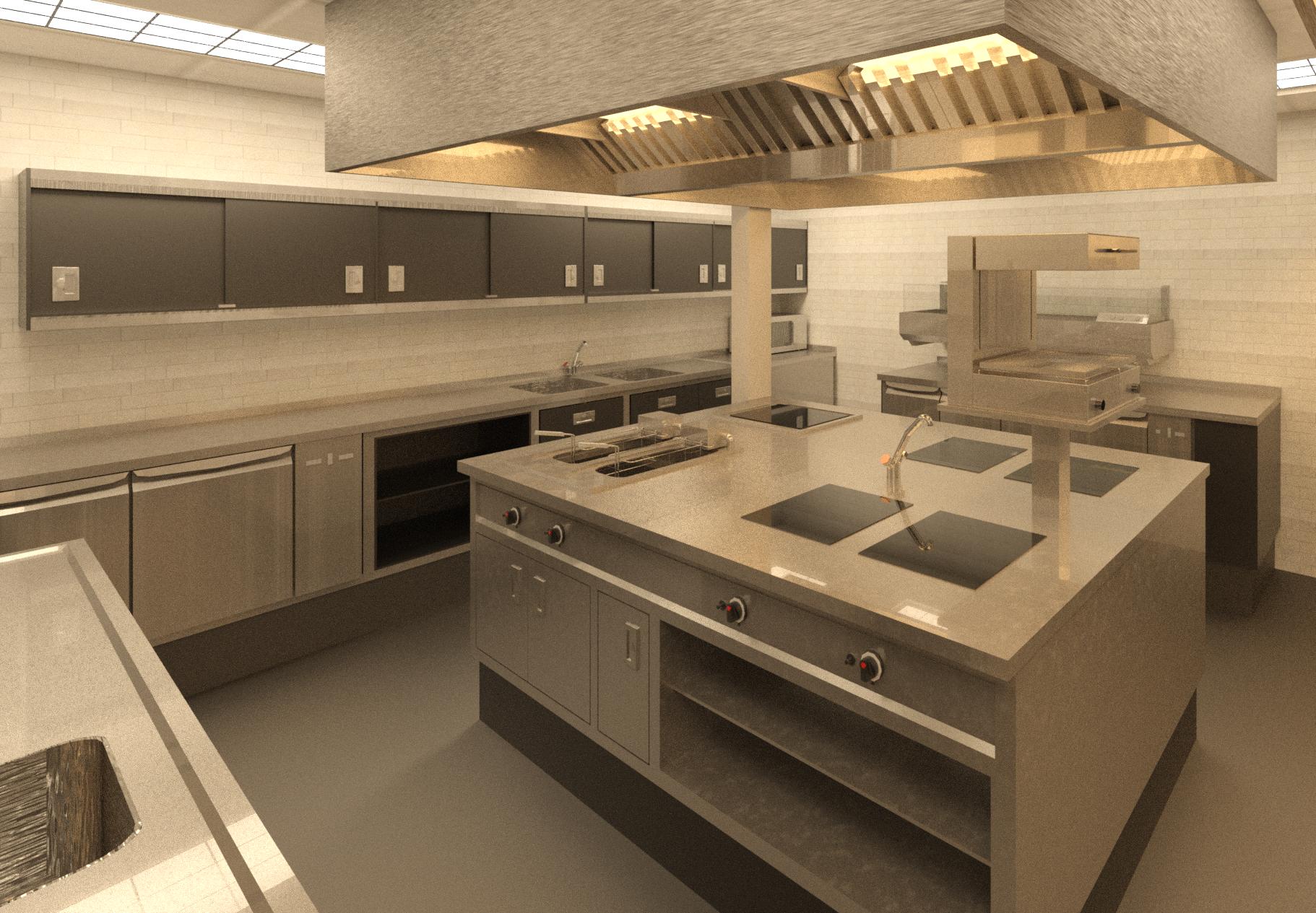 Rendering van een keuken ontworpen in Revit