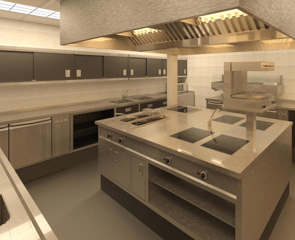 Rendering van een keuken ontworpen in Revit