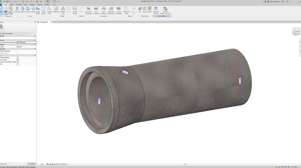 3D view van betonbuis in Revit