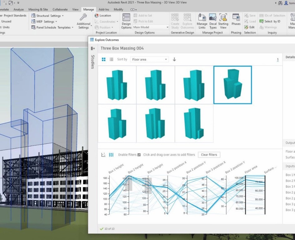 Afbeelding: Het genereren van meerdere gebouwvolumes om de impact op de omgeving te kunnen bestuderen